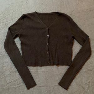 Cropped Ribbed Button Up Cardigan Large